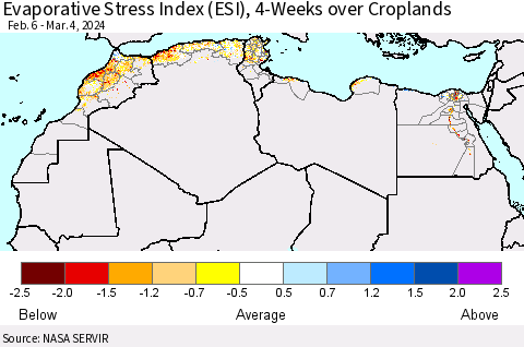 North Africa Evaporative Stress Index (ESI), 4-Weeks over Croplands Thematic Map For 3/4/2024 - 3/10/2024