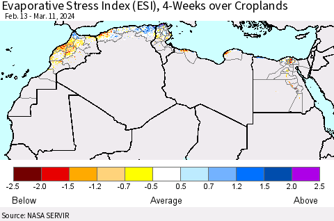 North Africa Evaporative Stress Index (ESI), 4-Weeks over Croplands Thematic Map For 3/11/2024 - 3/17/2024