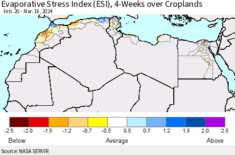 North Africa Evaporative Stress Index (ESI), 4-Weeks over Croplands Thematic Map For 3/18/2024 - 3/24/2024