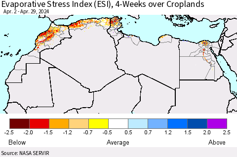 North Africa Evaporative Stress Index (ESI), 4-Weeks over Croplands Thematic Map For 4/29/2024 - 5/5/2024