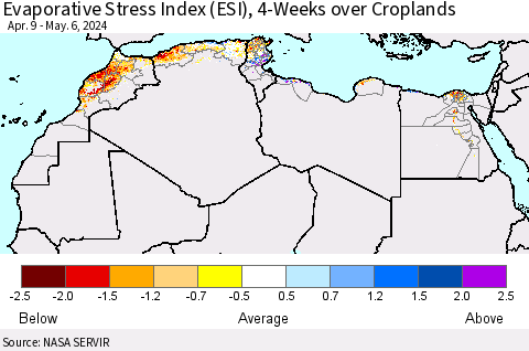 North Africa Evaporative Stress Index (ESI), 4-Weeks over Croplands Thematic Map For 5/6/2024 - 5/12/2024