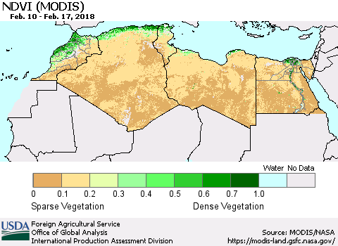 North Africa NDVI (Terra-MODIS) Thematic Map For 2/11/2018 - 2/20/2018