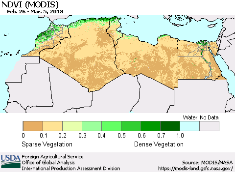 North Africa NDVI (Terra-MODIS) Thematic Map For 3/1/2018 - 3/10/2018