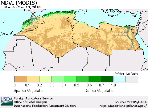 North Africa NDVI (Terra-MODIS) Thematic Map For 3/11/2018 - 3/20/2018
