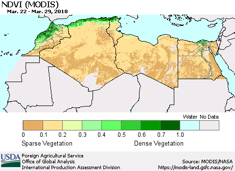 North Africa NDVI (Terra-MODIS) Thematic Map For 3/21/2018 - 3/31/2018
