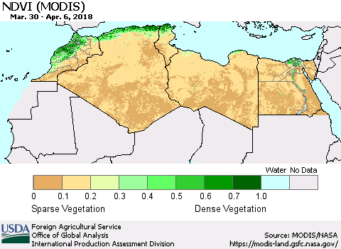 North Africa NDVI (Terra-MODIS) Thematic Map For 4/1/2018 - 4/10/2018