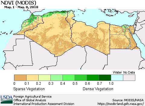 North Africa NDVI (Terra-MODIS) Thematic Map For 5/1/2018 - 5/10/2018