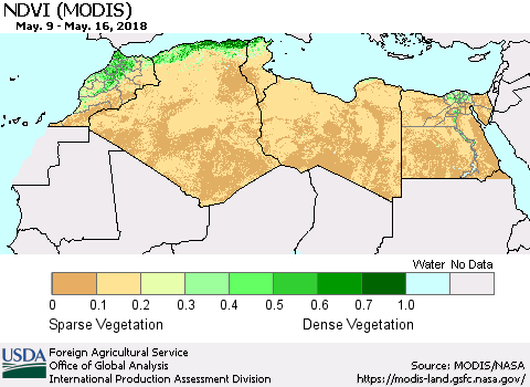 North Africa NDVI (Terra-MODIS) Thematic Map For 5/11/2018 - 5/20/2018
