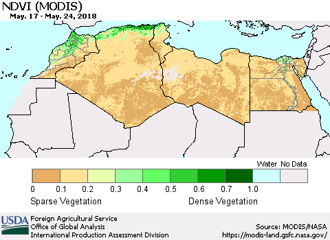 North Africa NDVI (Terra-MODIS) Thematic Map For 5/21/2018 - 5/31/2018