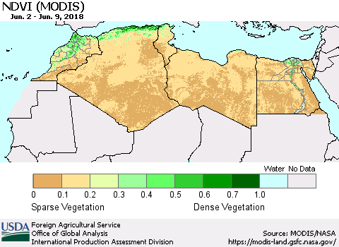North Africa NDVI (Terra-MODIS) Thematic Map For 6/1/2018 - 6/10/2018