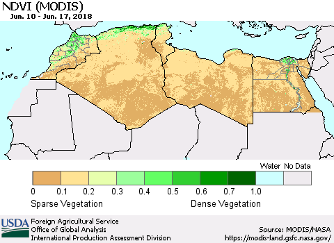 North Africa NDVI (Terra-MODIS) Thematic Map For 6/11/2018 - 6/20/2018