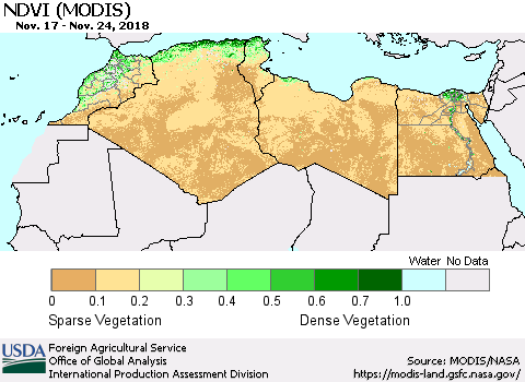 North Africa NDVI (Terra-MODIS) Thematic Map For 11/21/2018 - 11/30/2018