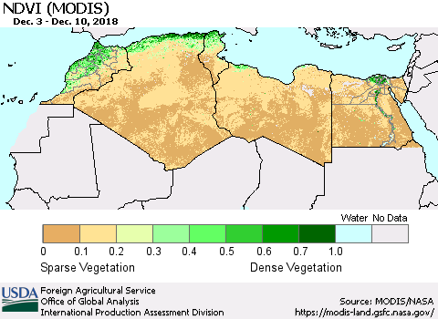 North Africa NDVI (Terra-MODIS) Thematic Map For 12/1/2018 - 12/10/2018