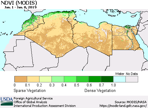 North Africa NDVI (Terra-MODIS) Thematic Map For 1/1/2019 - 1/10/2019