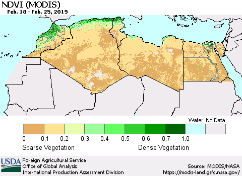 North Africa NDVI (Terra-MODIS) Thematic Map For 2/21/2019 - 2/28/2019