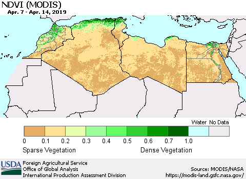North Africa NDVI (Terra-MODIS) Thematic Map For 4/11/2019 - 4/20/2019