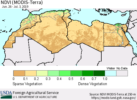 North Africa NDVI (Terra-MODIS) Thematic Map For 7/1/2019 - 7/10/2019