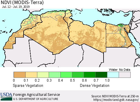 North Africa NDVI (Terra-MODIS) Thematic Map For 7/11/2019 - 7/20/2019