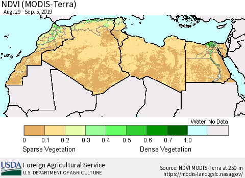 North Africa NDVI (Terra-MODIS) Thematic Map For 9/1/2019 - 9/10/2019