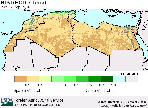 North Africa NDVI (Terra-MODIS) Thematic Map For 9/21/2019 - 9/30/2019