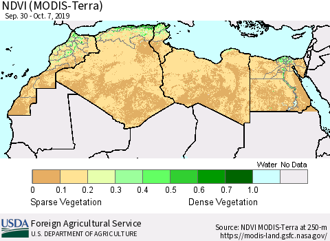 North Africa NDVI (Terra-MODIS) Thematic Map For 10/1/2019 - 10/10/2019