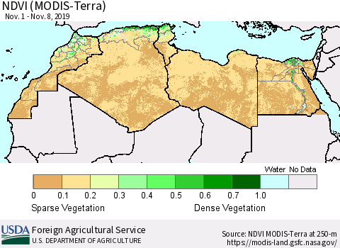 North Africa NDVI (Terra-MODIS) Thematic Map For 11/1/2019 - 11/10/2019