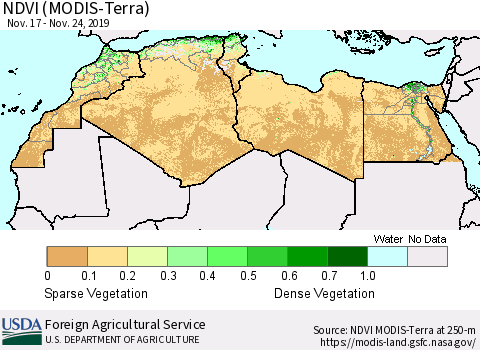 North Africa NDVI (Terra-MODIS) Thematic Map For 11/21/2019 - 11/30/2019