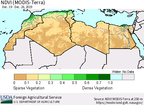 North Africa NDVI (Terra-MODIS) Thematic Map For 12/21/2019 - 12/31/2019
