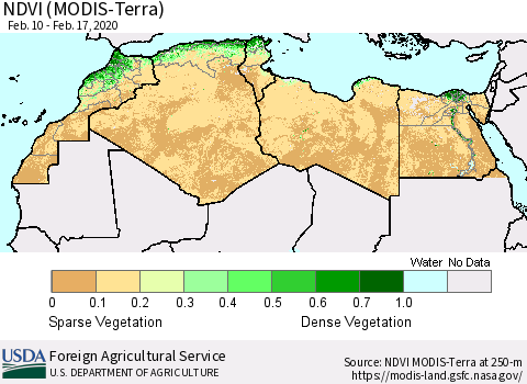 North Africa NDVI (Terra-MODIS) Thematic Map For 2/11/2020 - 2/20/2020