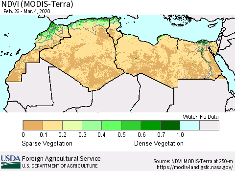 North Africa NDVI (Terra-MODIS) Thematic Map For 3/1/2020 - 3/10/2020