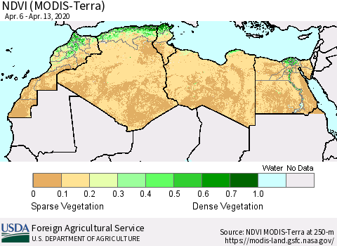 North Africa NDVI (Terra-MODIS) Thematic Map For 4/11/2020 - 4/20/2020