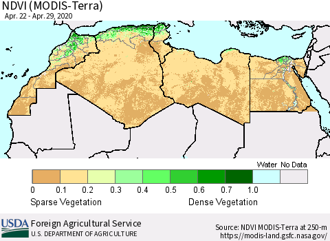 North Africa NDVI (Terra-MODIS) Thematic Map For 4/21/2020 - 4/30/2020