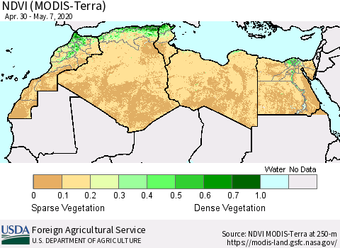 North Africa NDVI (Terra-MODIS) Thematic Map For 5/1/2020 - 5/10/2020