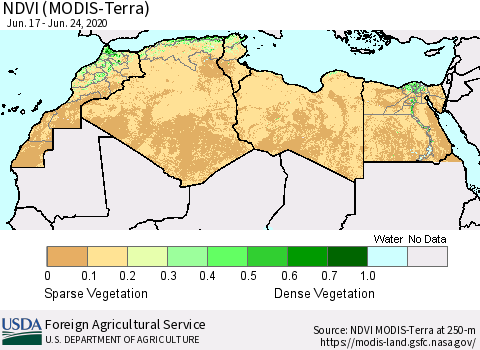 North Africa NDVI (Terra-MODIS) Thematic Map For 6/21/2020 - 6/30/2020