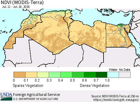 North Africa NDVI (Terra-MODIS) Thematic Map For 7/11/2020 - 7/20/2020