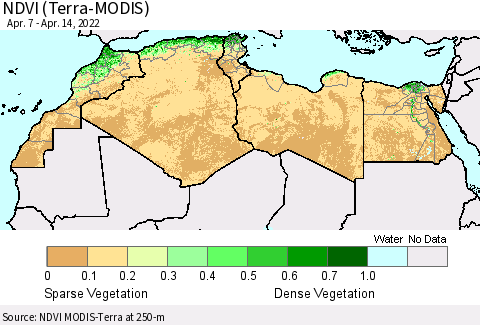 North Africa NDVI (Terra-MODIS) Thematic Map For 4/7/2022 - 4/14/2022