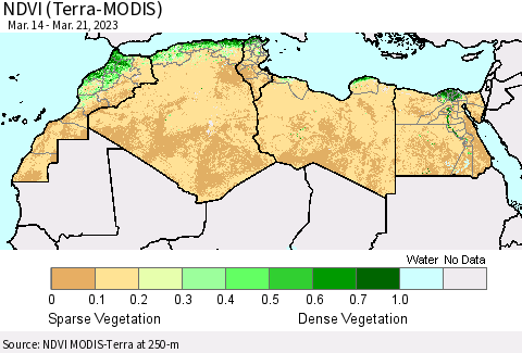 North Africa NDVI (Terra-MODIS) Thematic Map For 3/14/2023 - 3/21/2023