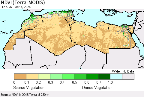 North Africa NDVI (Terra-MODIS) Thematic Map For 2/26/2024 - 3/4/2024