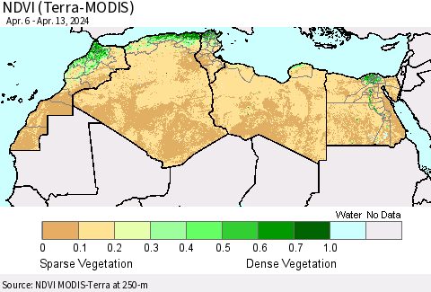 North Africa NDVI (Terra-MODIS) Thematic Map For 4/6/2024 - 4/13/2024