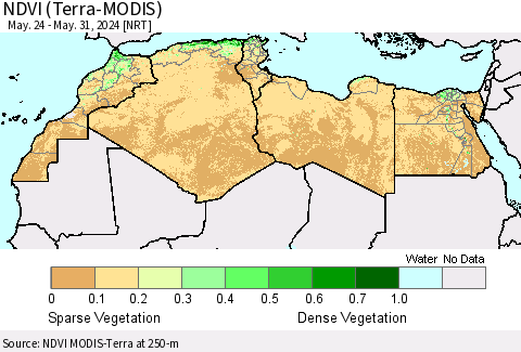 North Africa NDVI (Terra-MODIS) Thematic Map For 5/24/2024 - 5/31/2024