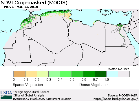 North Africa Cropland NDVI (Terra-MODIS) Thematic Map For 3/11/2018 - 3/20/2018