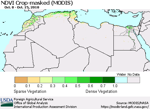 North Africa Cropland NDVI (Terra-MODIS) Thematic Map For 10/11/2018 - 10/20/2018