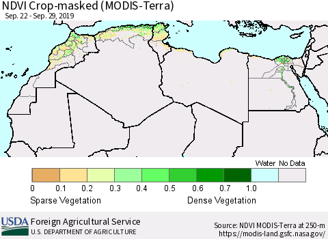 North Africa Cropland NDVI (Terra-MODIS) Thematic Map For 9/21/2019 - 9/30/2019