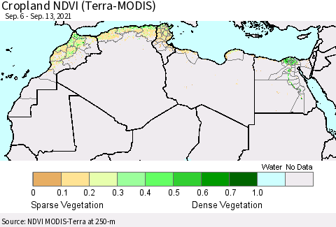 North Africa Cropland NDVI (Terra-MODIS) Thematic Map For 9/6/2021 - 9/13/2021