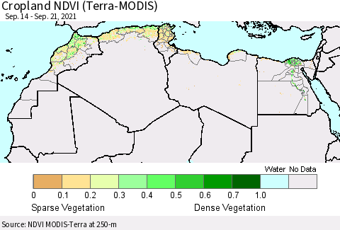 North Africa Cropland NDVI (Terra-MODIS) Thematic Map For 9/14/2021 - 9/21/2021