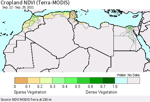 North Africa Cropland NDVI (Terra-MODIS) Thematic Map For 9/22/2021 - 9/29/2021