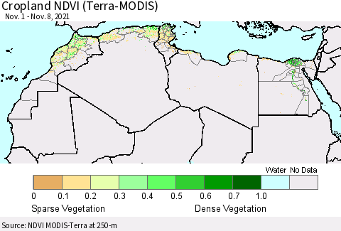 North Africa Cropland NDVI (Terra-MODIS) Thematic Map For 11/1/2021 - 11/8/2021