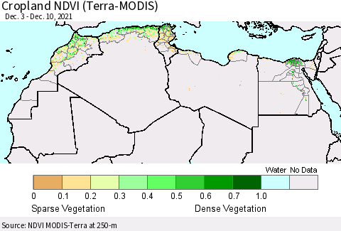 North Africa Cropland NDVI (Terra-MODIS) Thematic Map For 12/3/2021 - 12/10/2021