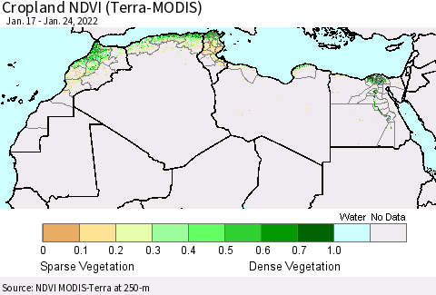 North Africa Cropland NDVI (Terra-MODIS) Thematic Map For 1/17/2022 - 1/24/2022
