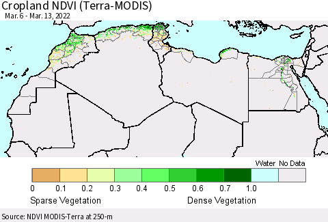 North Africa Cropland NDVI (Terra-MODIS) Thematic Map For 3/6/2022 - 3/13/2022
